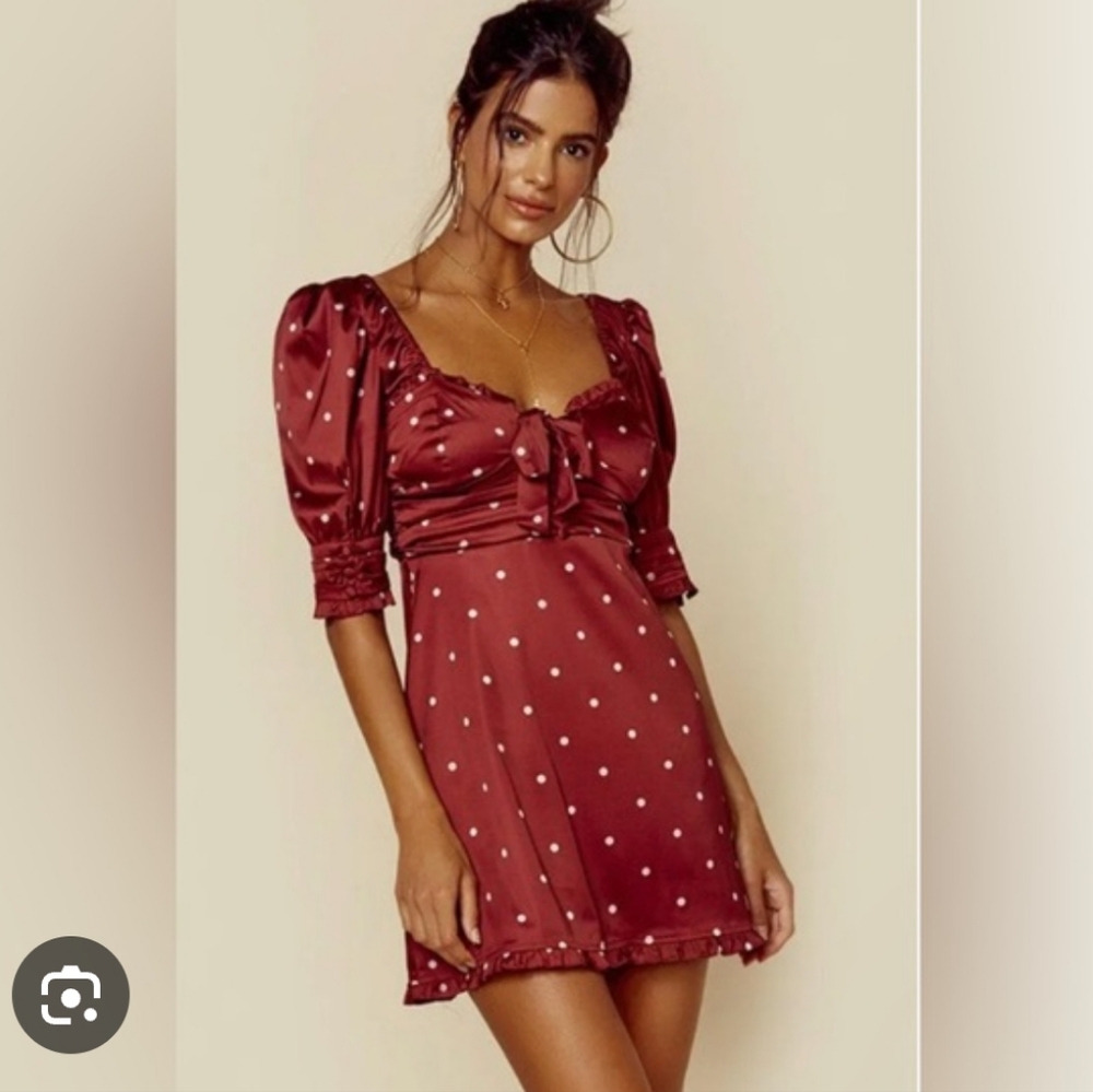 For Love And Lemons Burgundy Polka Dot Dress